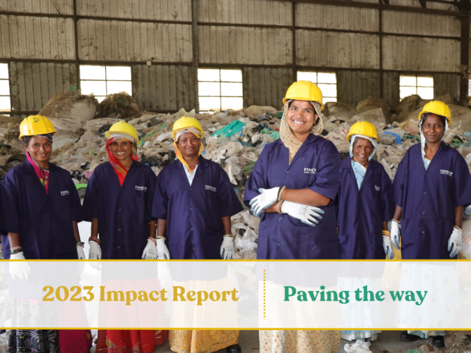 2023 Impact Report cover page with female waster workers in FINILOOP uniform smiling