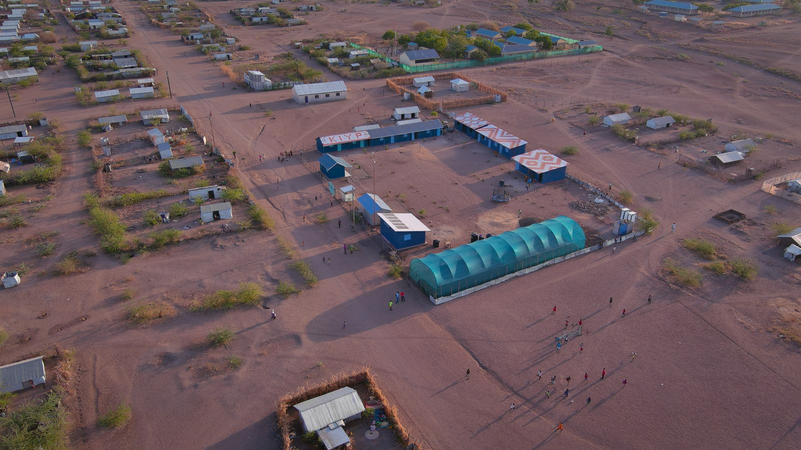 Aerial shot of full school with red and white climatiles
