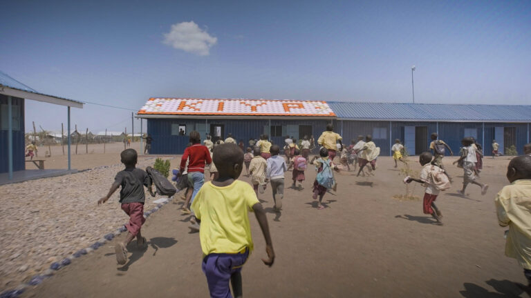 Kids running to school with new Climatile Roof